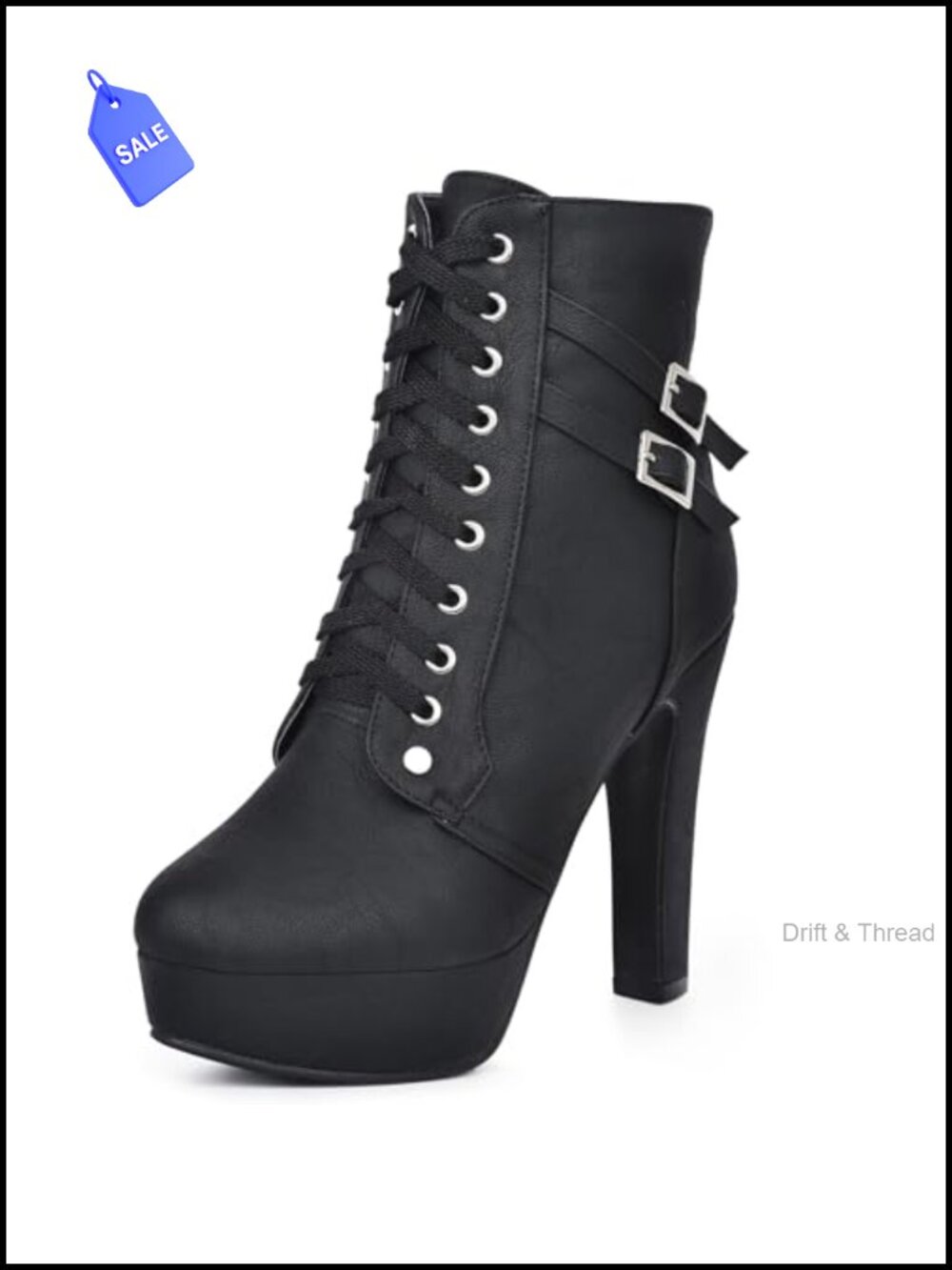 Women's platform heel lace up booties with chunky heel and side zipper